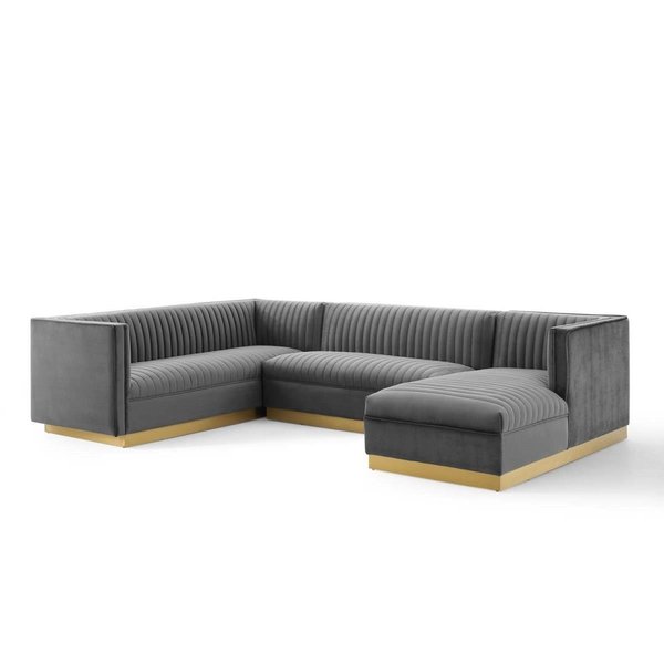Modway Furniture Sanguine 3 Piece Performance Velvet Sectional Sofa Set Gray EEI-3921-GRY